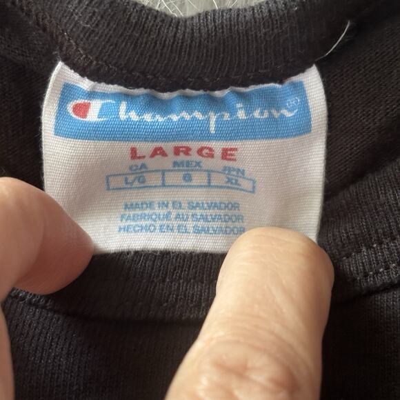 Champion Mens Sz L Black T Shirt Heavyweight Cotton Red Spell Out Logo Teens - Picture 4 of 9